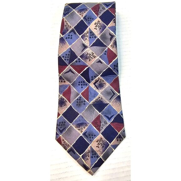 Colours by Alexander Julian Geometric Diamond Pattern Silk Mens Tie - Picture 5 of 9